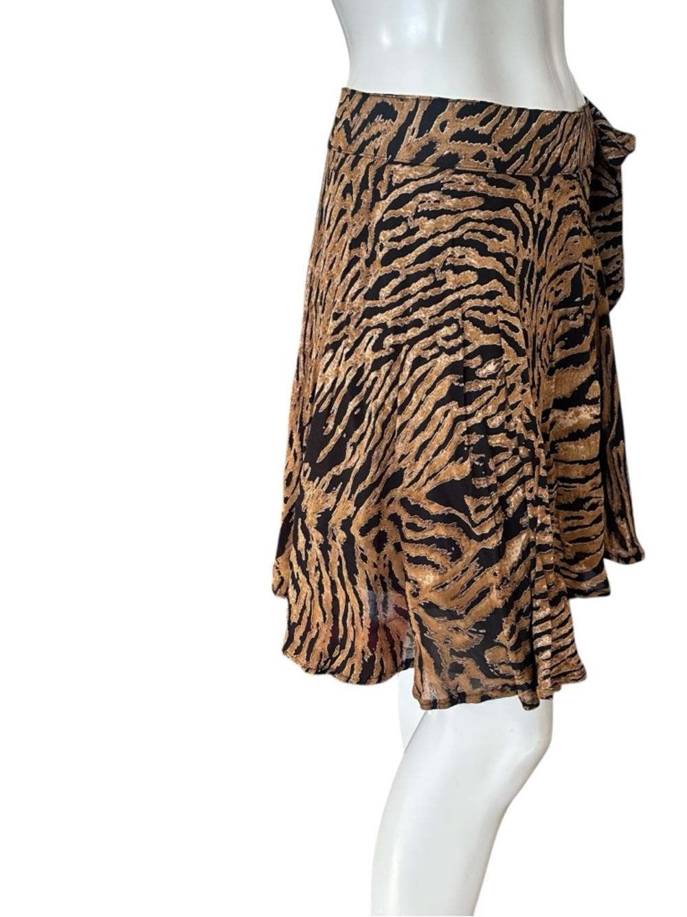 Ganni Georgette Brown & Black Animal Tiger Print Tie Front Mini Skirt EU 42 US L - Picture 4 of 9